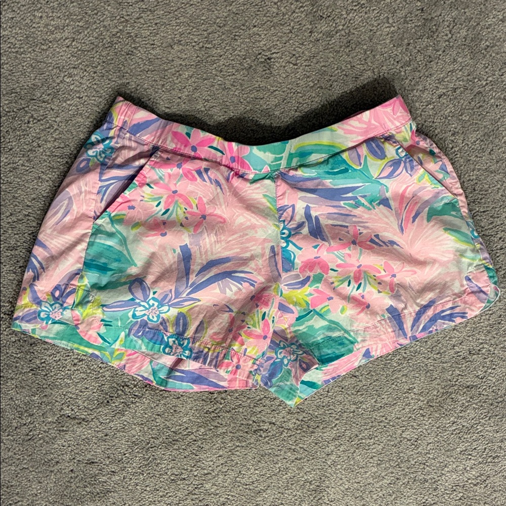 Lilly Pulitzer Pink and Green Floral Athletic Shorts